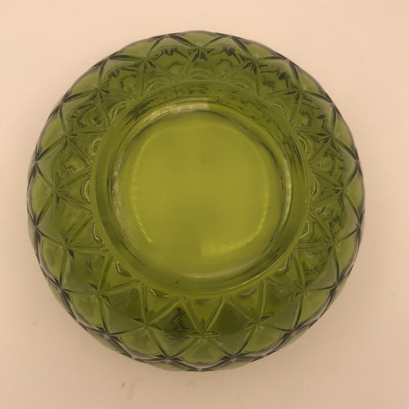 VTG Indiana Glass Green Glass Bowl/Dish/Compote Diamond Cross Scalloped Edge - Picture 3 of 6